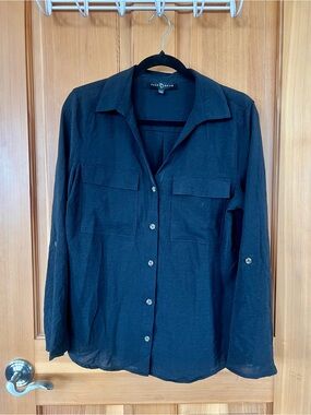 Fred David Black Collared Button-Up Long Sleeve Shirt